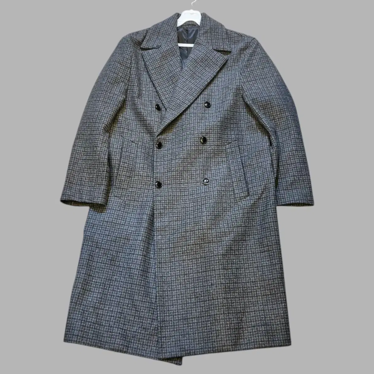 (XL.chamois)Charcoal Houndstooth Check Double Long Coat