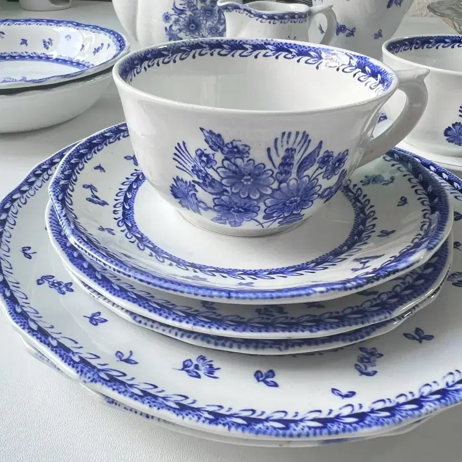 50s 아라비아핀란드 Finn flower blue tea set