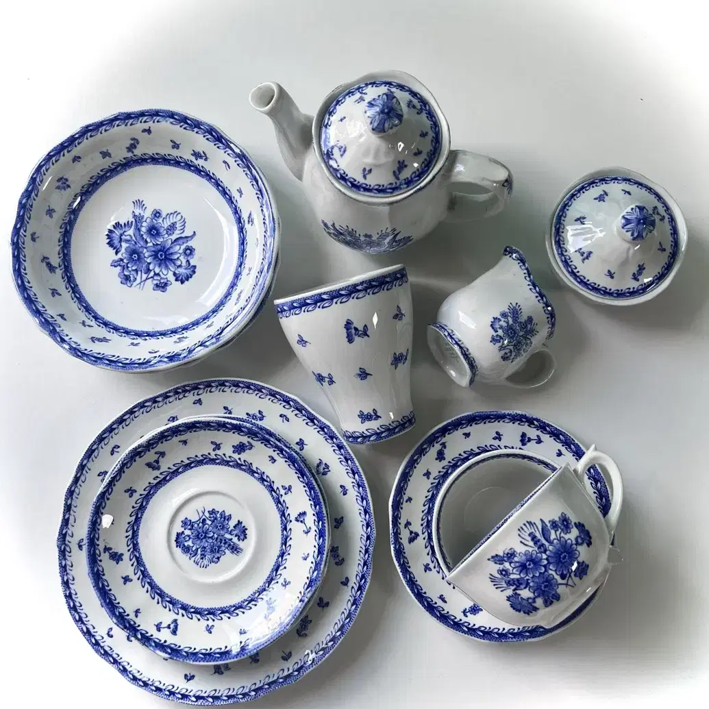 50s 아라비아핀란드 Finn flower blue tea set