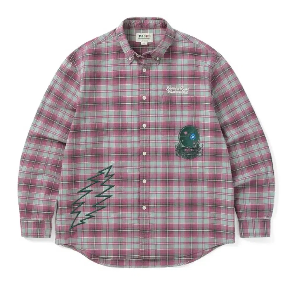 디네댓 GD Lightning Bear Plaid Shirt Plum