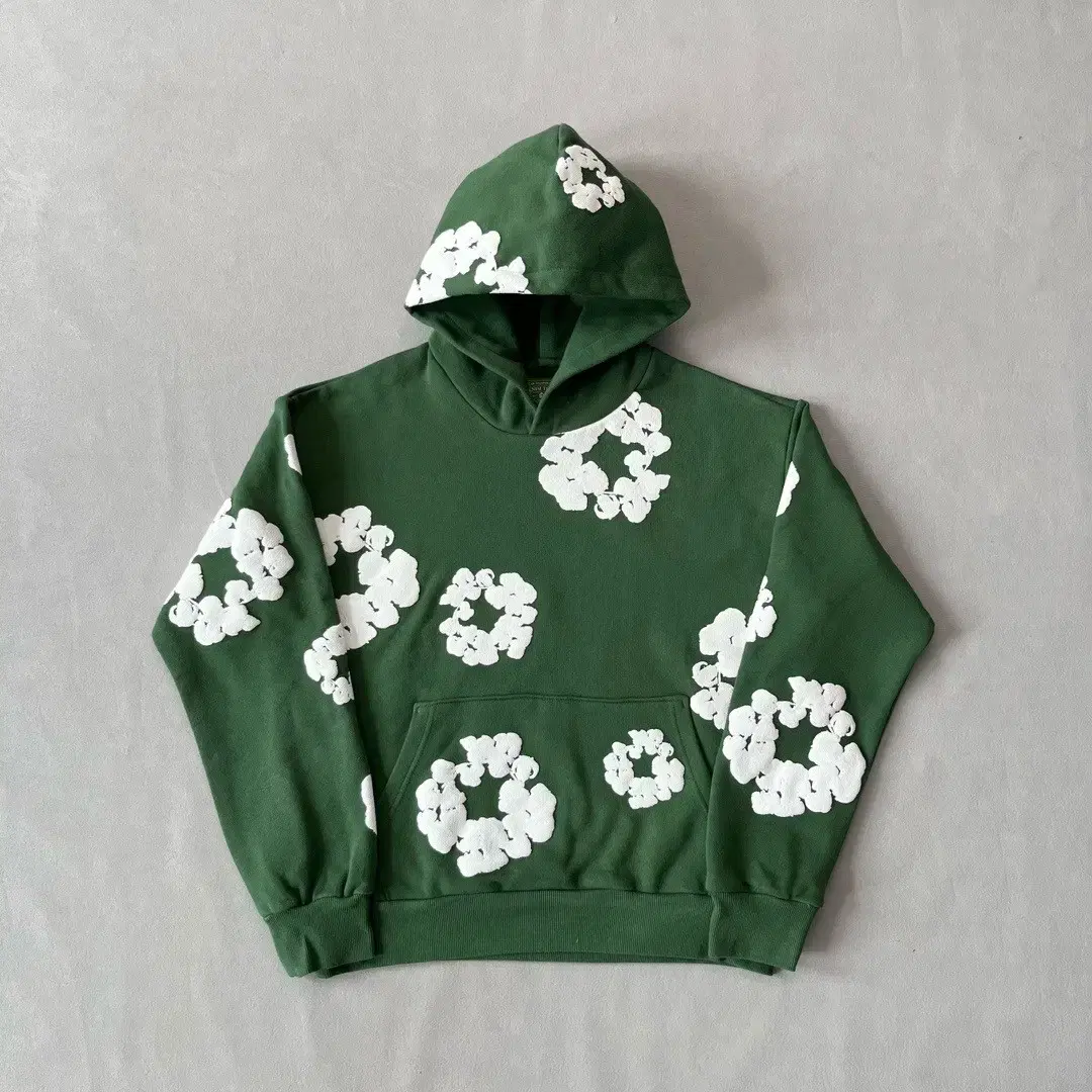 Dt Green Printed Hooded Sweatshirt