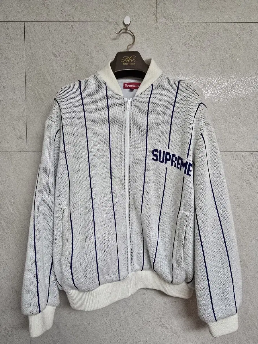 Supreme Pinstripe Zip-up Jacket Sweater Varsity