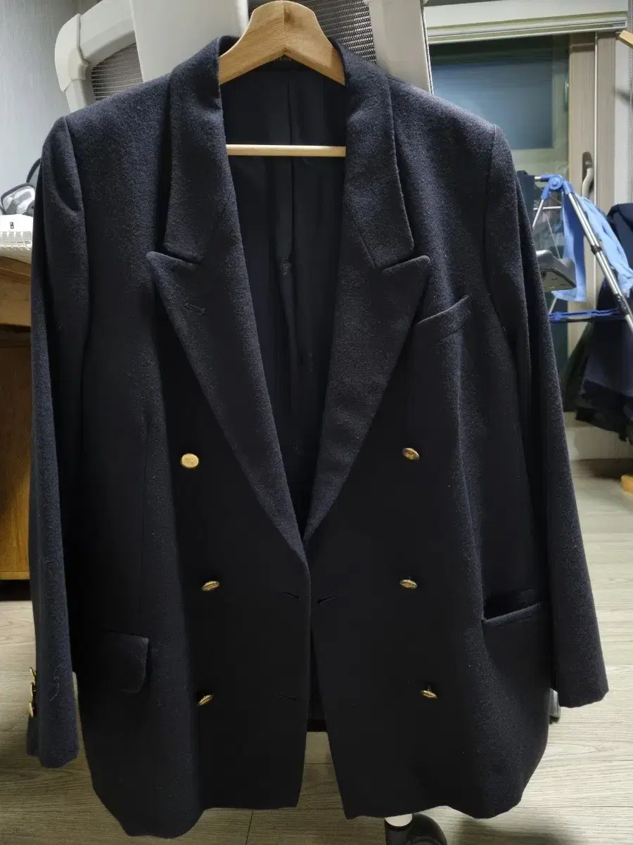 Burberry Gold-button-lined logo double-breasted blazer