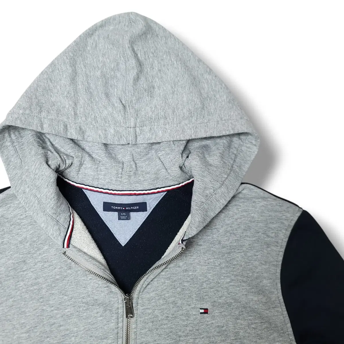 [L] Tommy Hilfiger Gray and navy hooded zip-up