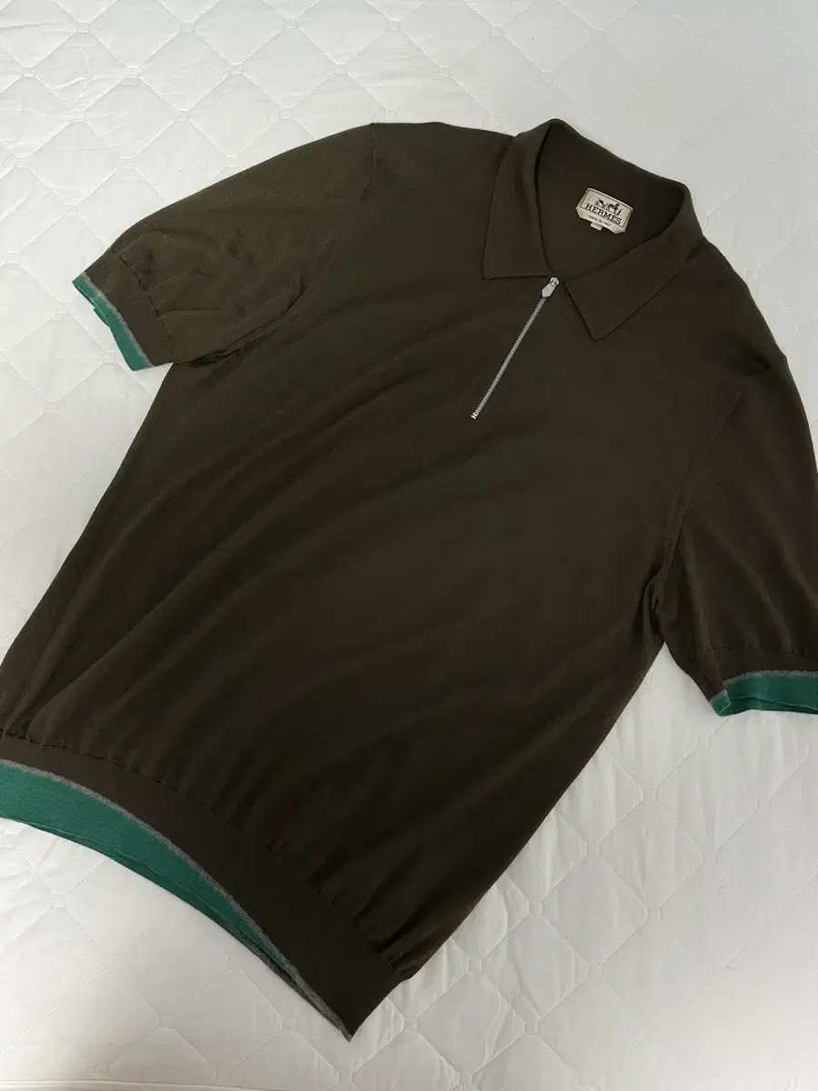 (A++) Hermès Cashmere and Silk Half-Zip Knit Short Sleeve XL