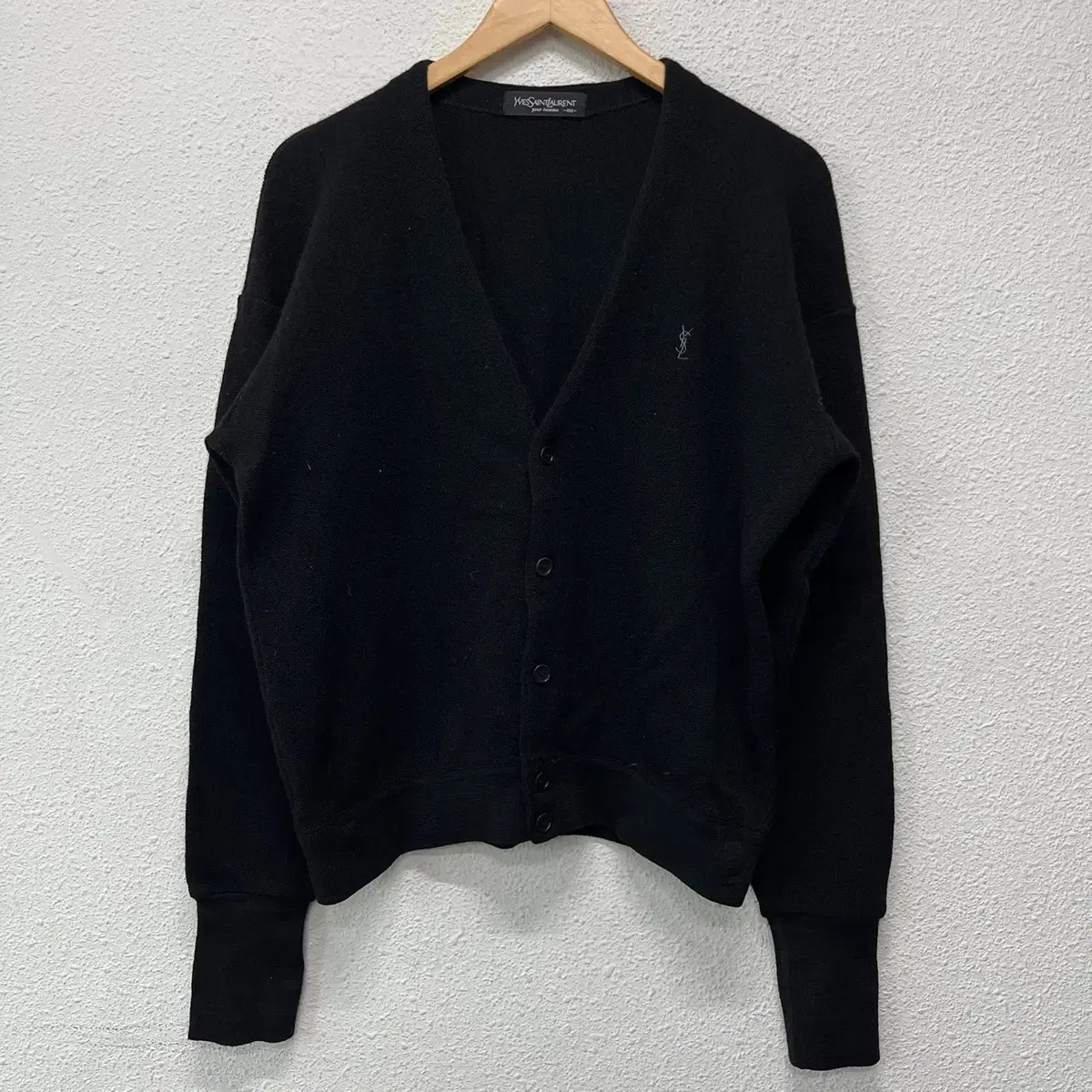 [100] Yves Saint Laurent Small Logo Wool Cardigan Black 0759