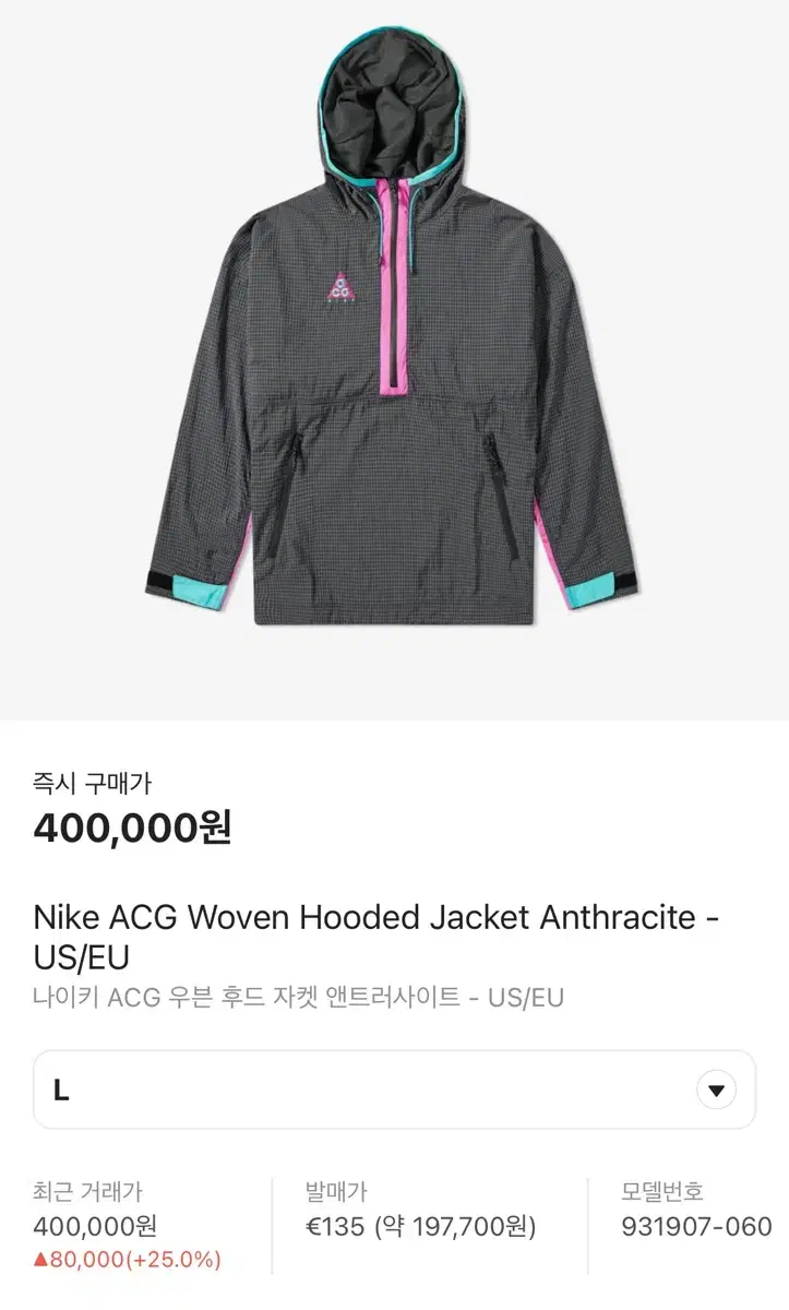 나이키 ACG 우븐 후드 자켓 앤트러사이트 US