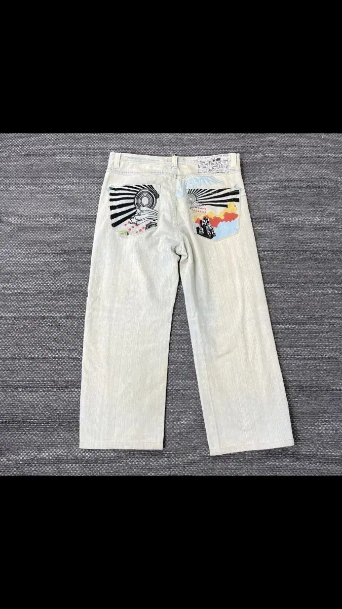 (38) Academic Light Blue Stitched Pocket Embroidered Denim Pants