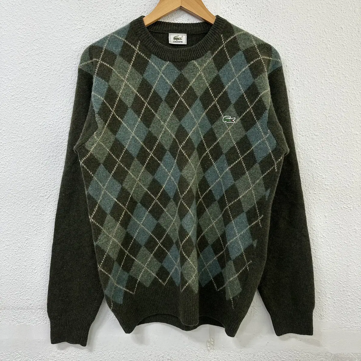 [M正正] Lacoste Argyle Pattern Crewneck Wool Knit Sweater 0773