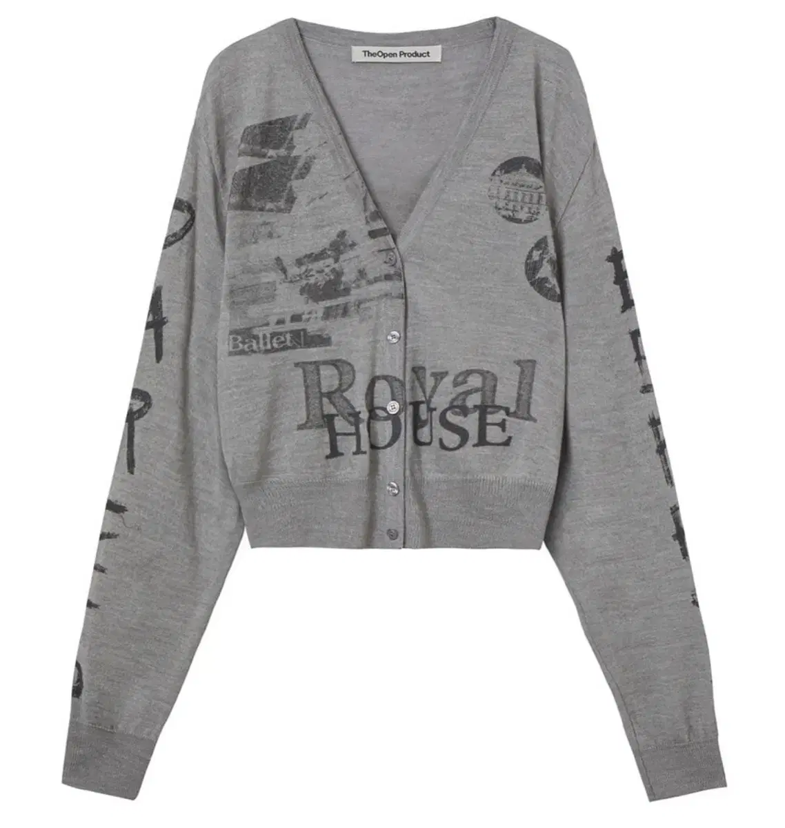 openyy collage printed cardigan grey