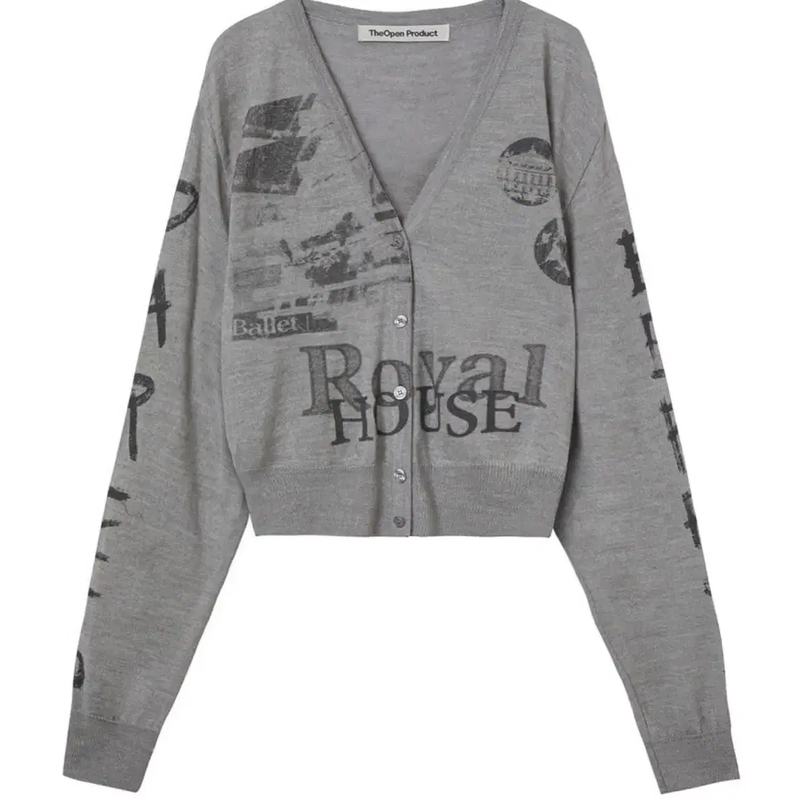 openyy collage printed cardigan grey