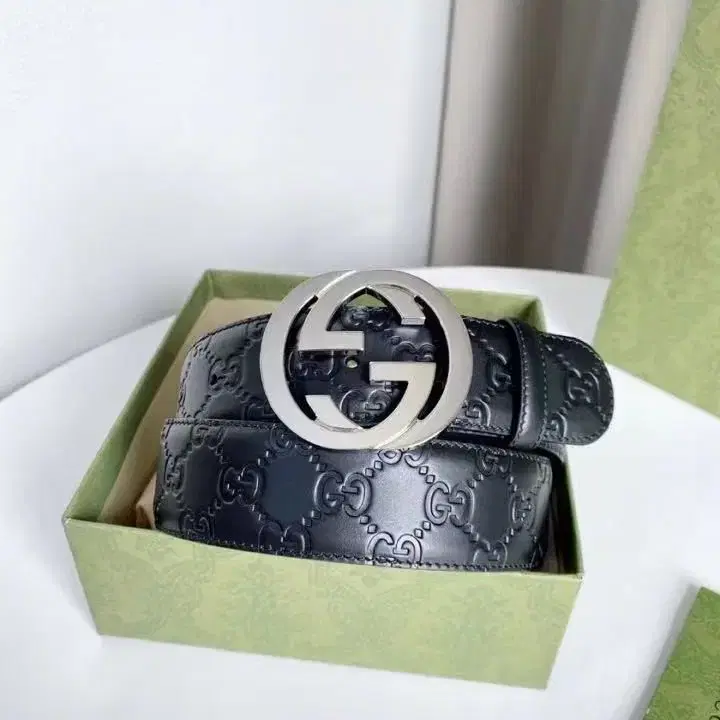 GUCCI Signature 스무머스 벨트 쇠귀 허리띠 블랙 남성용