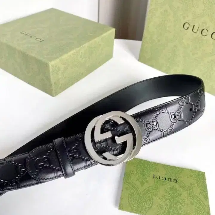 GUCCI Signature 스무머스 벨트 쇠귀 허리띠 블랙 남성용