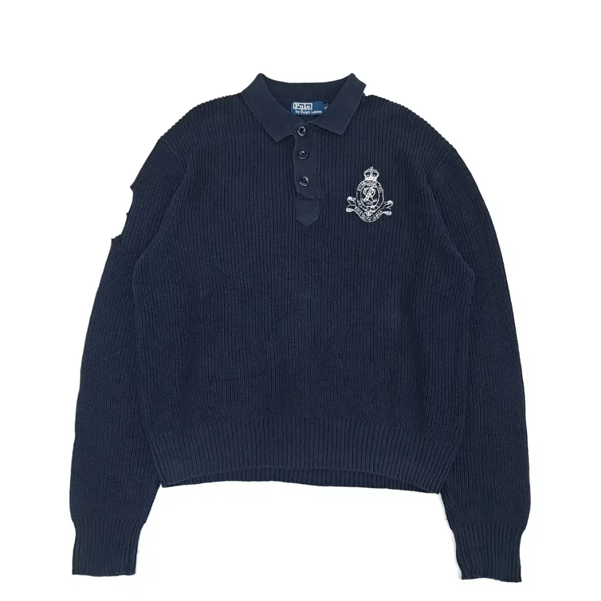 (CS142)XL Polo Ralph Lauren Navy Embroidered Half Button Long Sleeve Knit