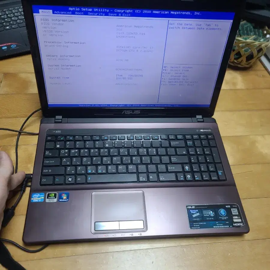 ASUS K53S 노트북 부품용 i7-2670qm 램4