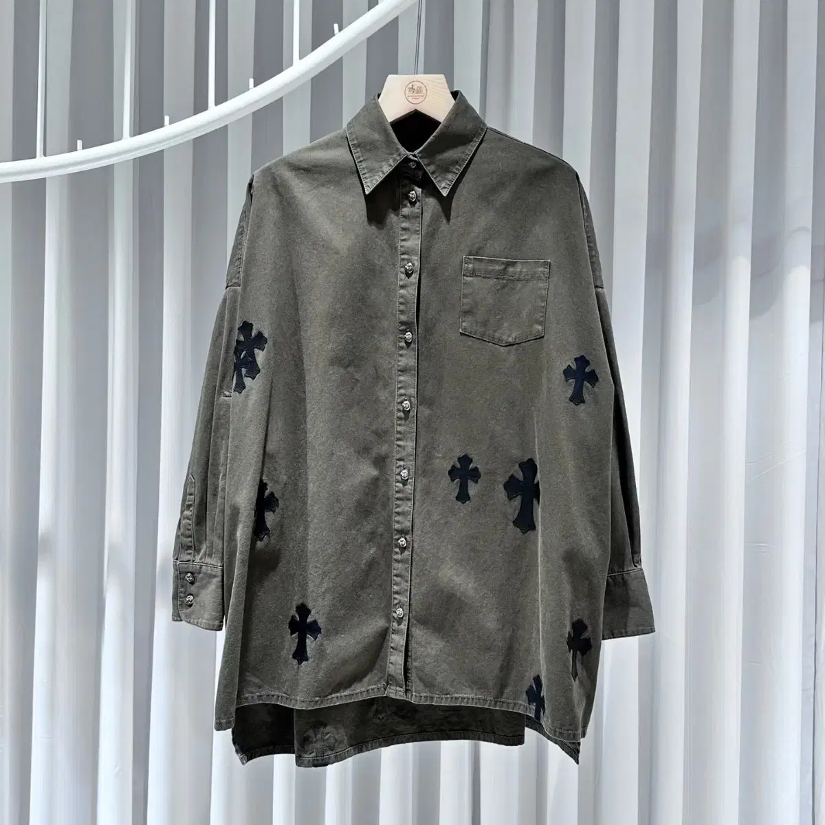 Chrome Hearts Leather Patch Overfit Long Shirt Jacket Khaki / S