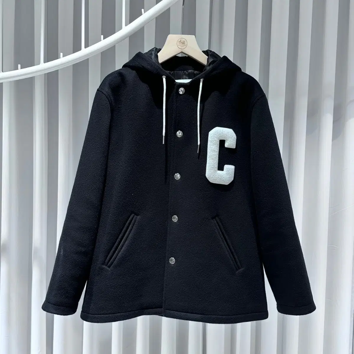 Seline Logo Teddy Baseball Padded Jacket Black / 46