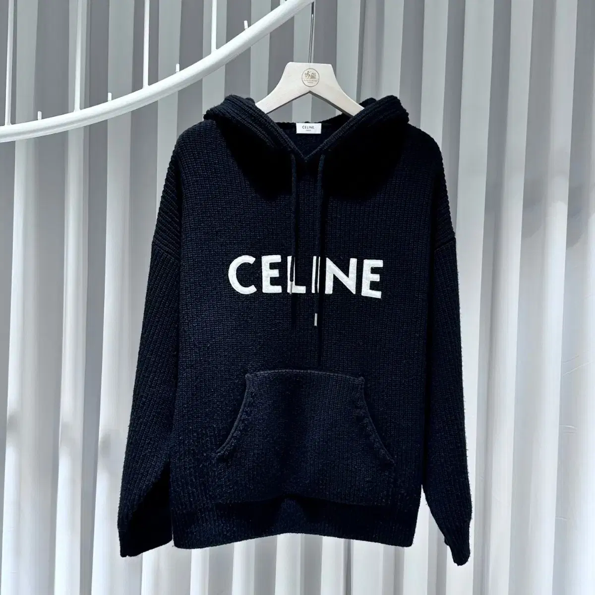 Seline Ribbed Wool Logo Hoodie / S