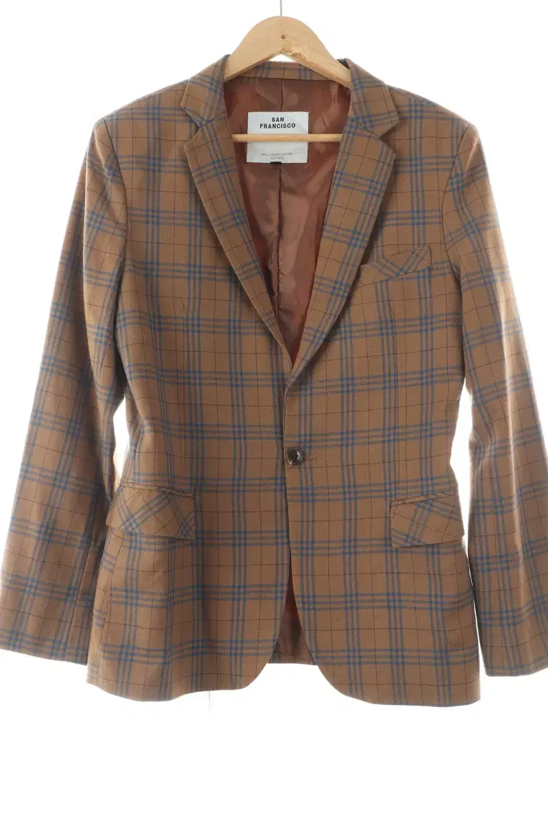 (M) BrandVintage suit jacket blazer beige check wool-10716