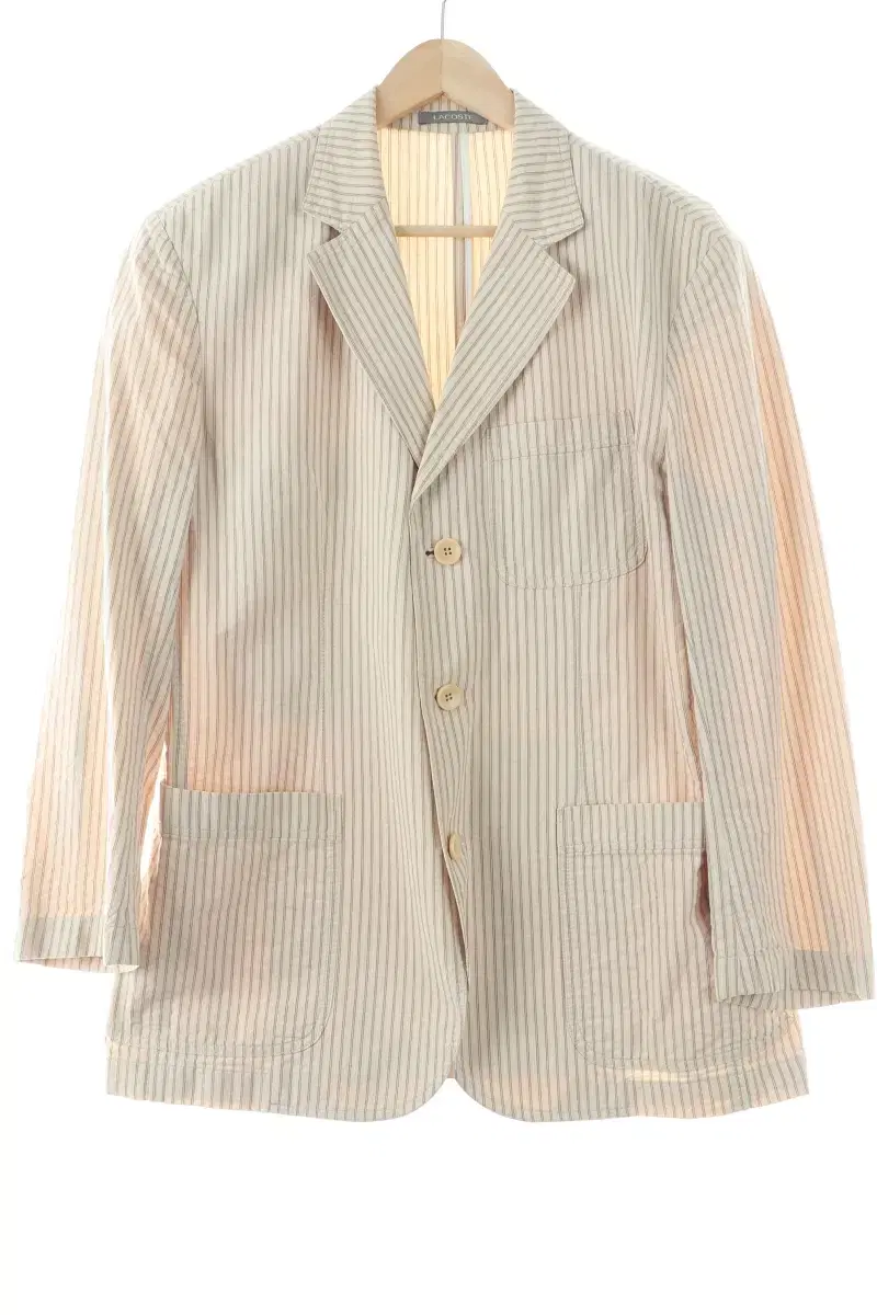 (L) Lacoste Suit jacket blazer beige cotton stripe - 10729