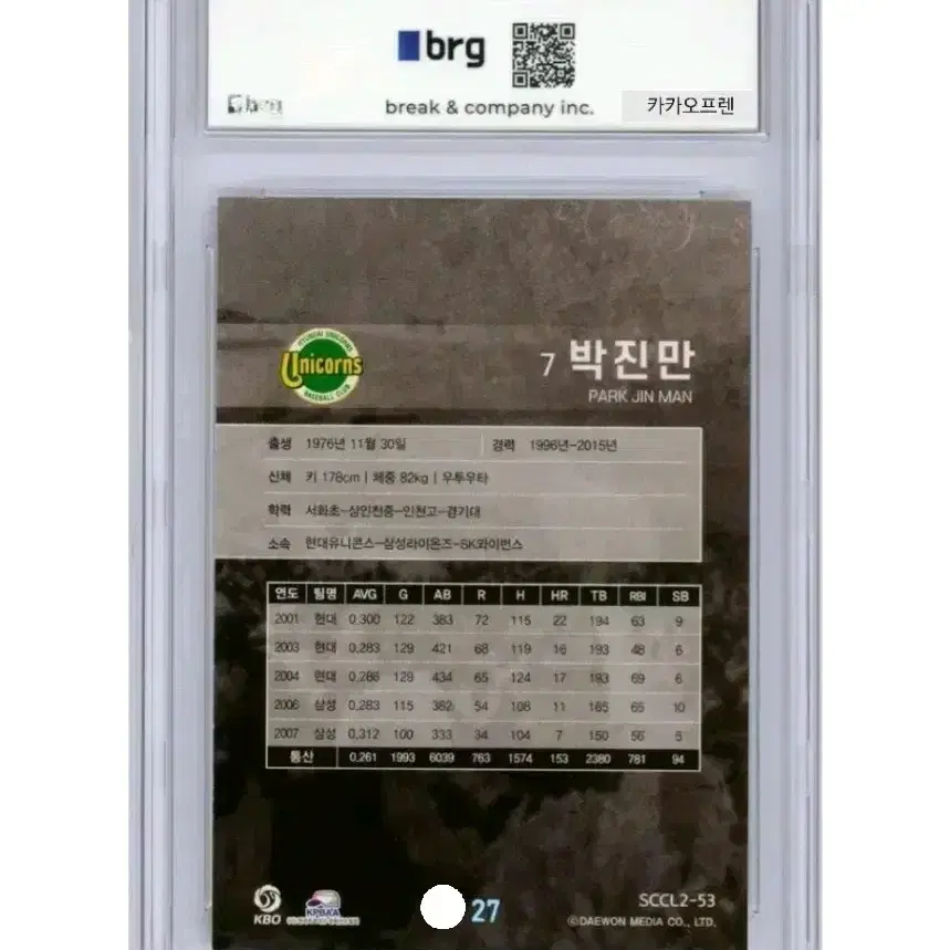 SCC 국보 박진만 27한정 BRG 10