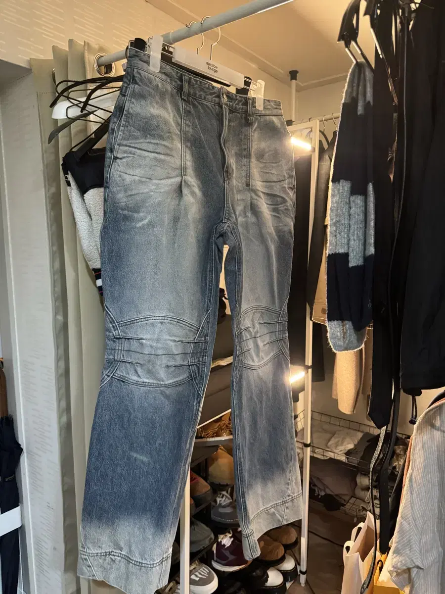 [M] ETCE WASHED BIKER DENIM PANTS (BLUE)