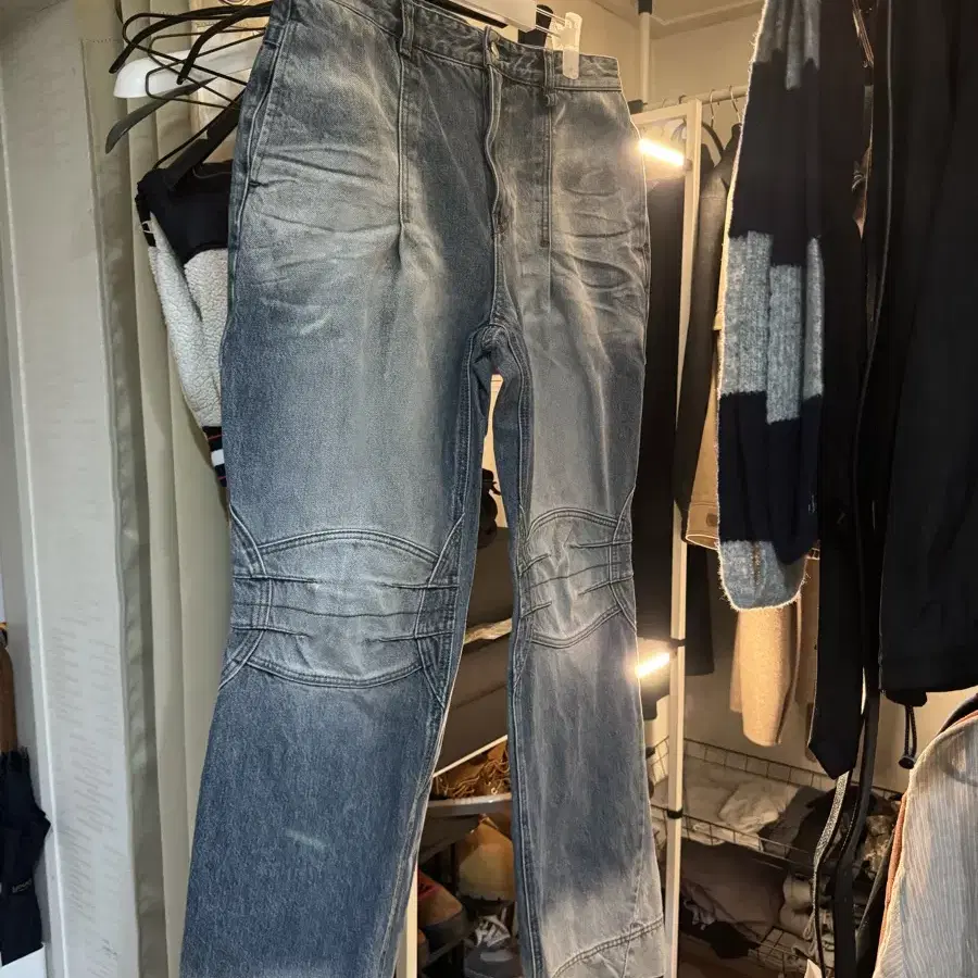 [M] ETCE WASHED BIKER DENIM PANTS (BLUE)