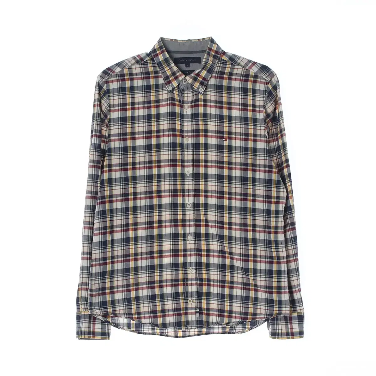 [L]Tommy Hilfiger Black and yel check slim-fit shirt