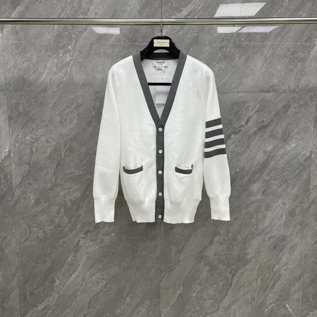 Thom Browne Men's White Diagonal Full-Length Knit Cardigan