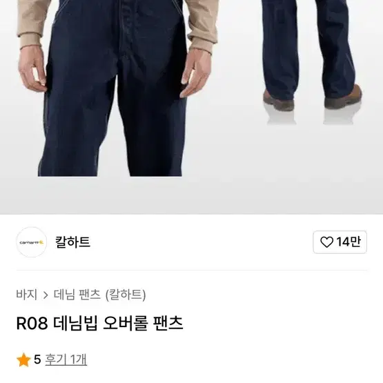 칼하트 R08 데님빕 오버롤팬츠