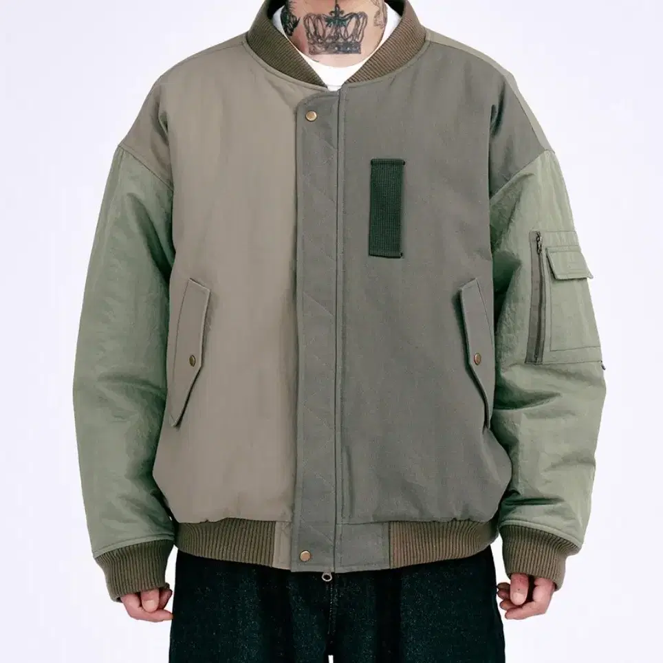 Fourfold Nylon Mixed Bomber Jacket [KHAK