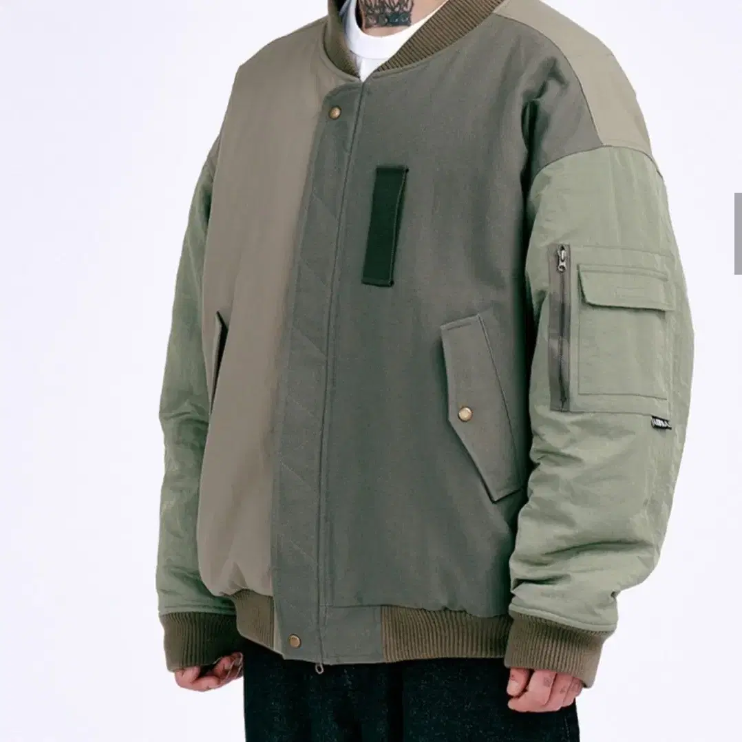 Fourfold Nylon Mixed Bomber Jacket [KHAK