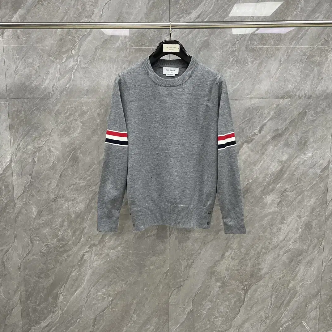 Thom Browne Men's Striped Gray Wool Knit Sweater