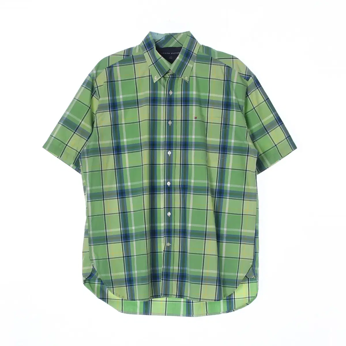 [L]Tommy Hilfiger Green checked pocketed short sleeve shirt