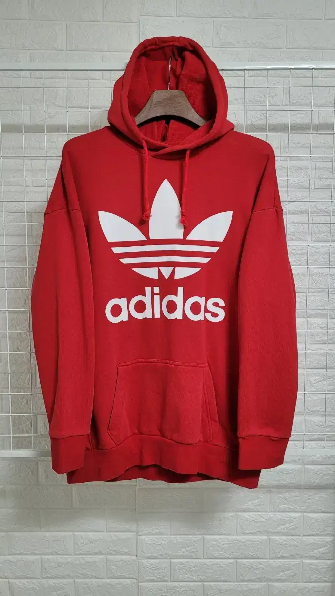 [M-100]adidas Deep Red X White Big Trefoil Overfit Hoodie True to sizeL