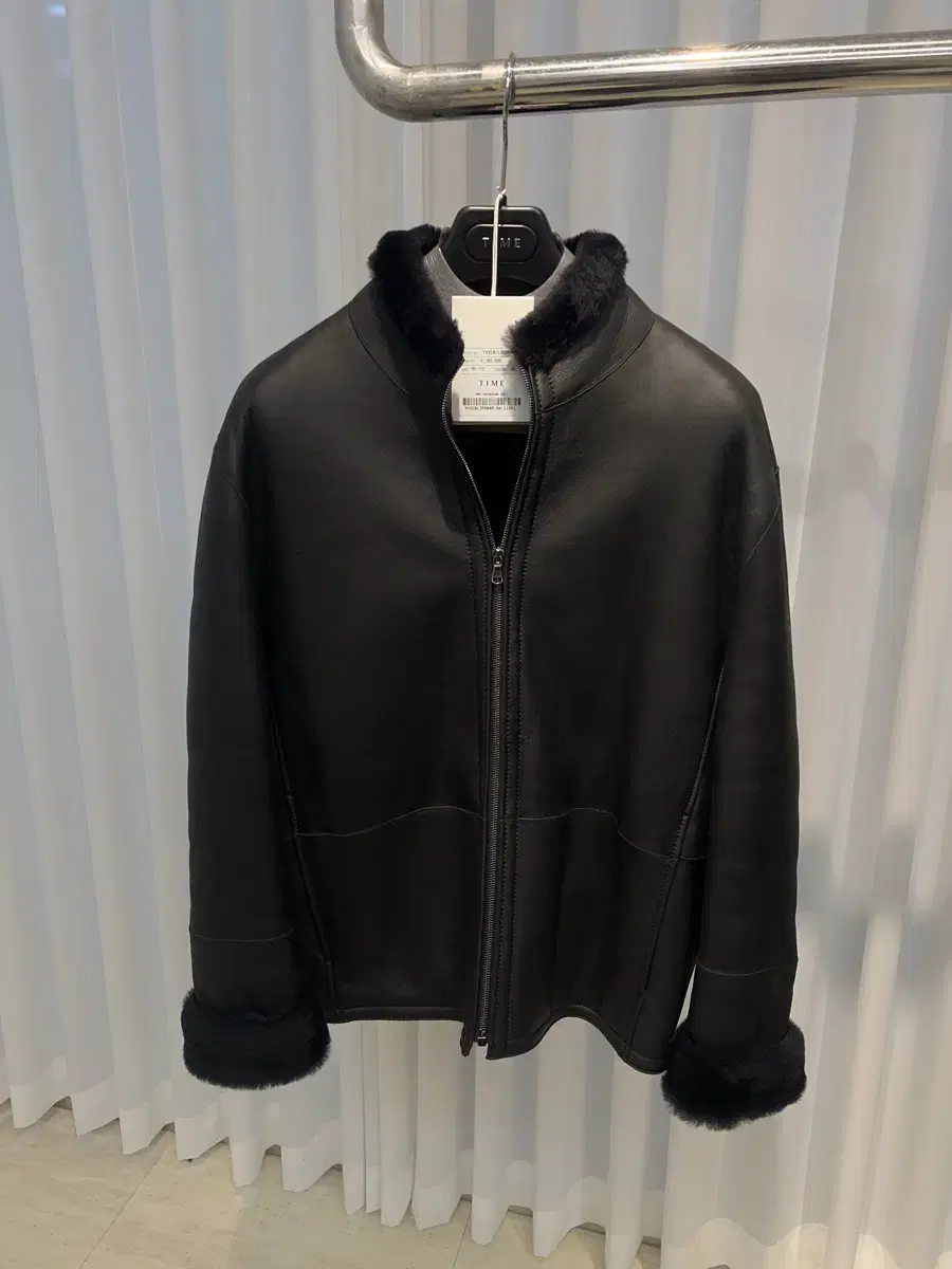 (95) Time Homme Lambskin Mustang Jacket Black Blackfur