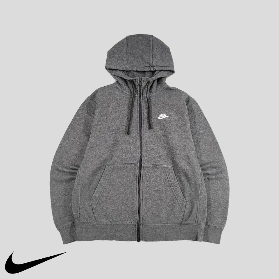 Nike Deep Grey White Fuchsia Logo Embroidered Brushed Cotton Blend High Neck Full Zip Hoodie