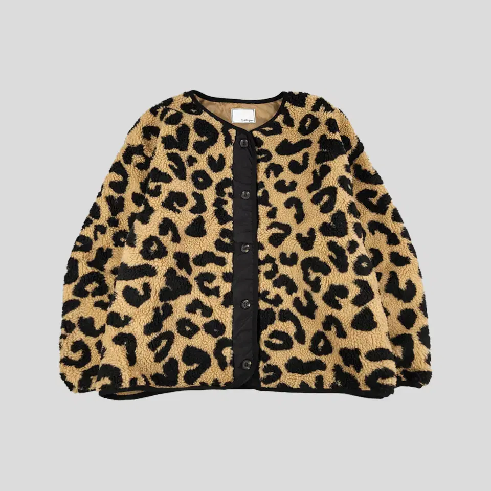 LUTIQUE Beige Black Leopard Leopard Animal Pattern Nonkara Fleece Hoodie