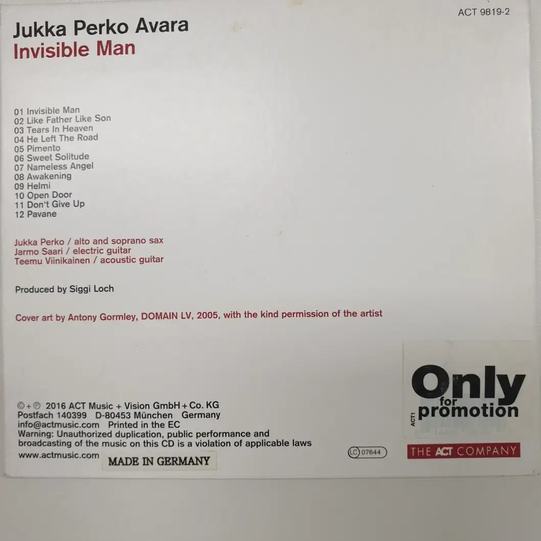 [중고 CD]Jukka Perko Avara - Invisible Man