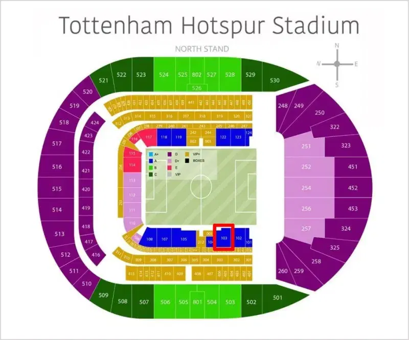 12월1일 토트넘vs풀럼 토트넘 홈 직관 티켓 103번 구역 두자리 양도