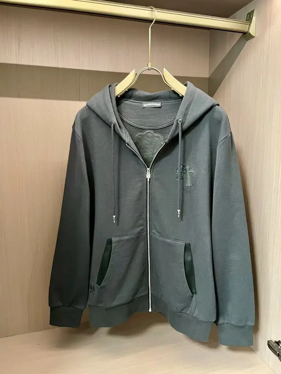 Chrome Hearts Charcoal Hooded Zip-up Coat