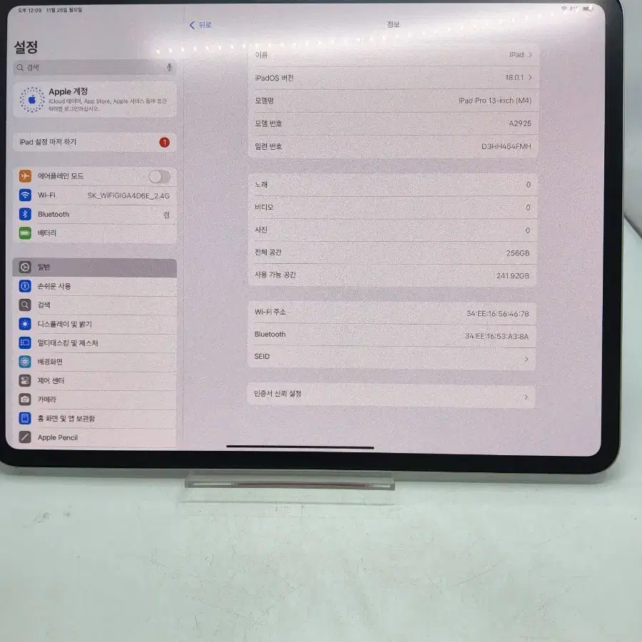 아이패드프로13" M4 실버 256기가