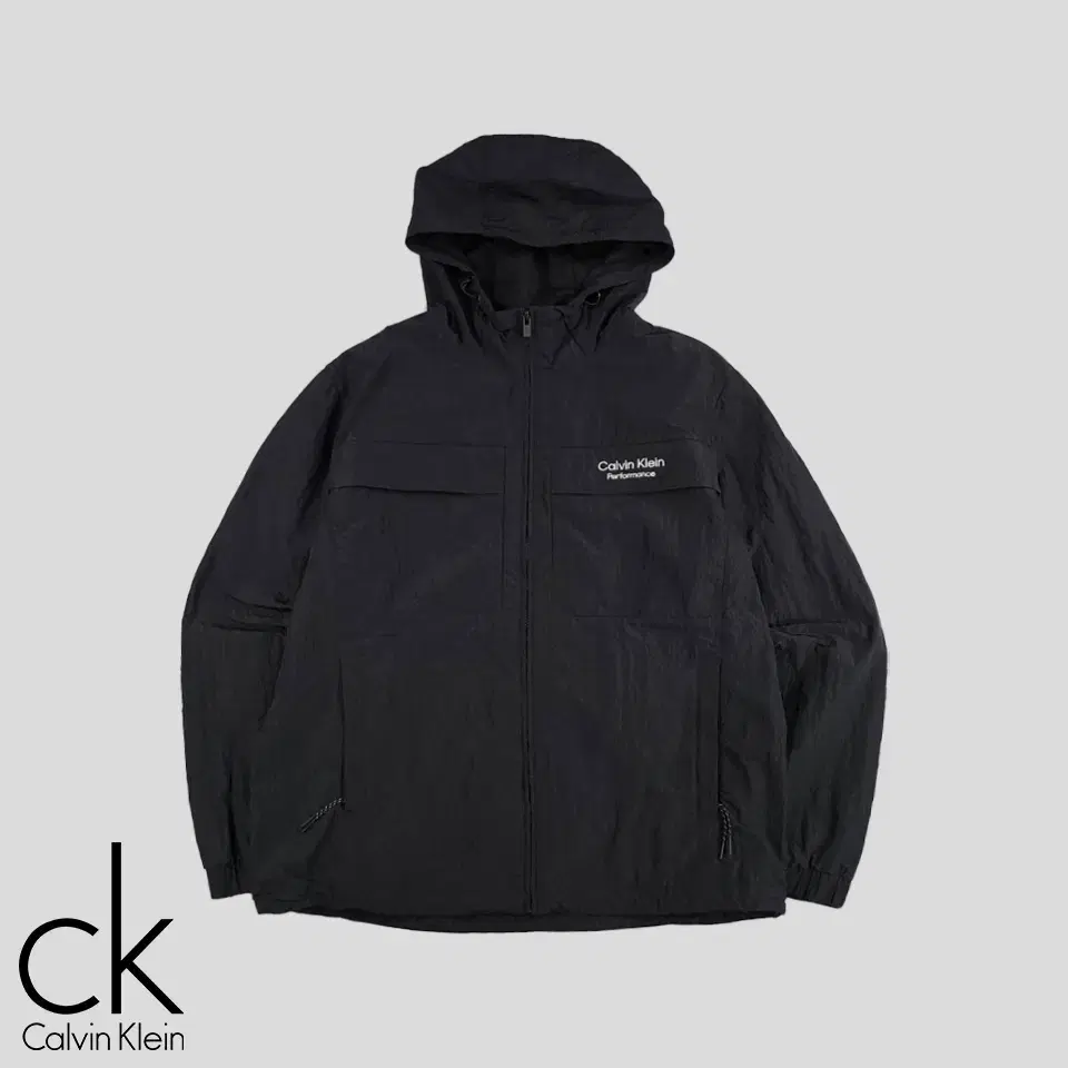 Calvin Klein Performance Black White LogoEmbroidered Patch Multipocket Hooded NylonRipstop