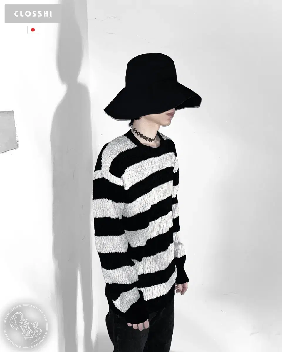 Closshi Japanese vintage striped dangara pattern loose-fitting wool knit in a loose fit