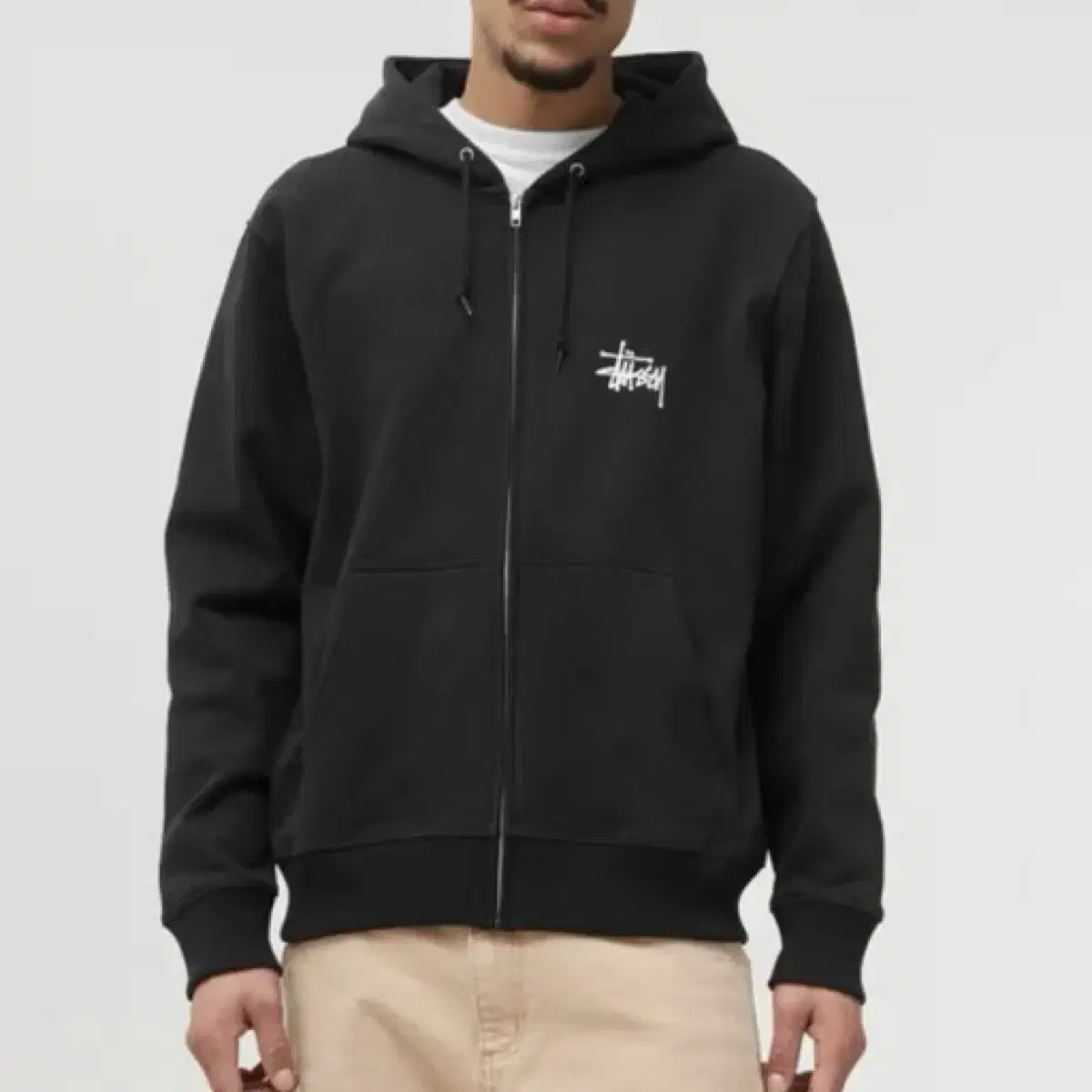 M) Stussy Basic Brushed Hoodie Zip-Up Black