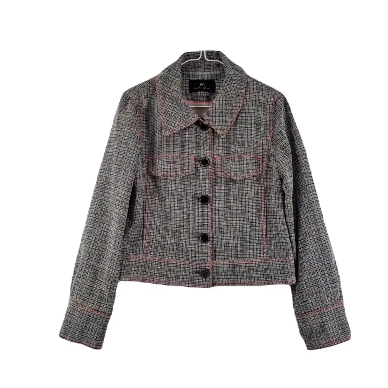 E9635 SI W85160 Gray Plaid Check Crop Jacket/Dirk