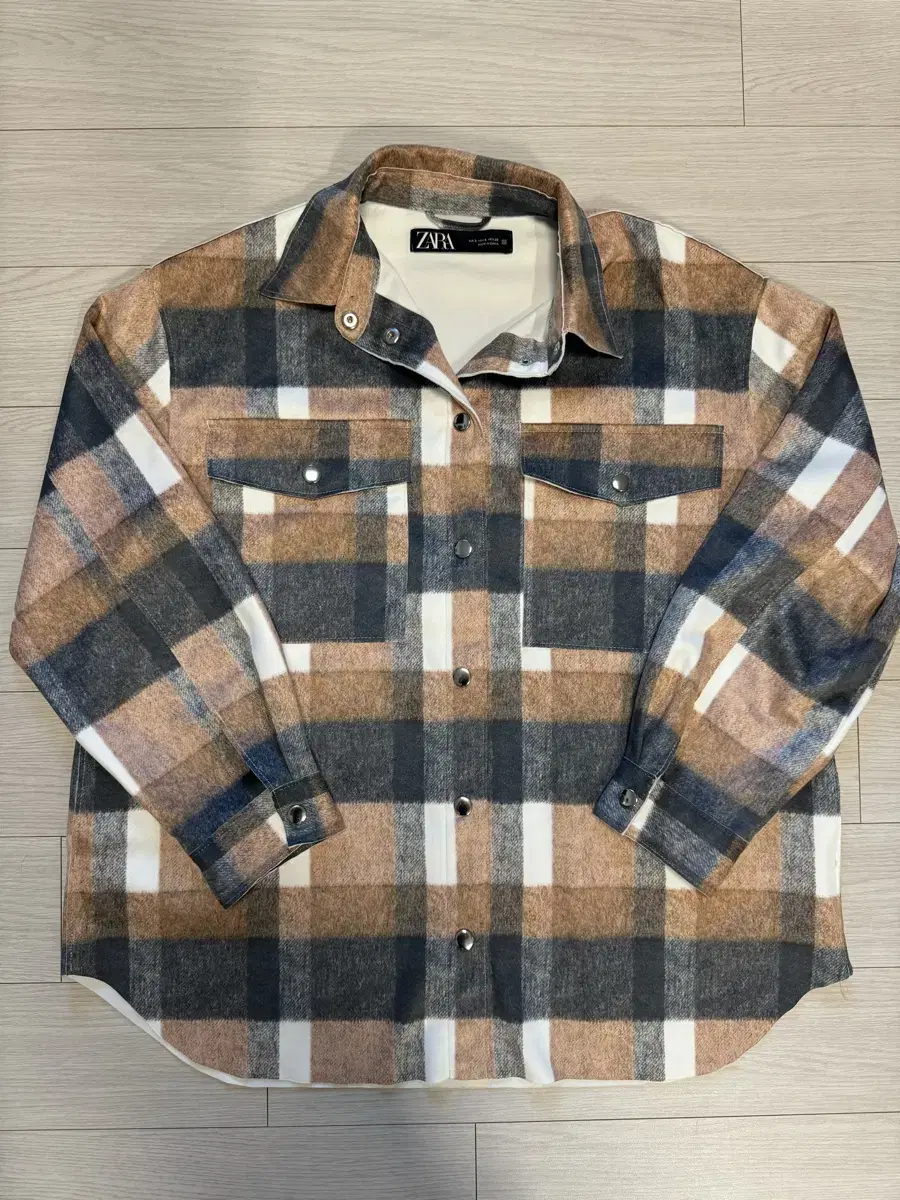 Zara Double Pocket Check Shirt Jacket