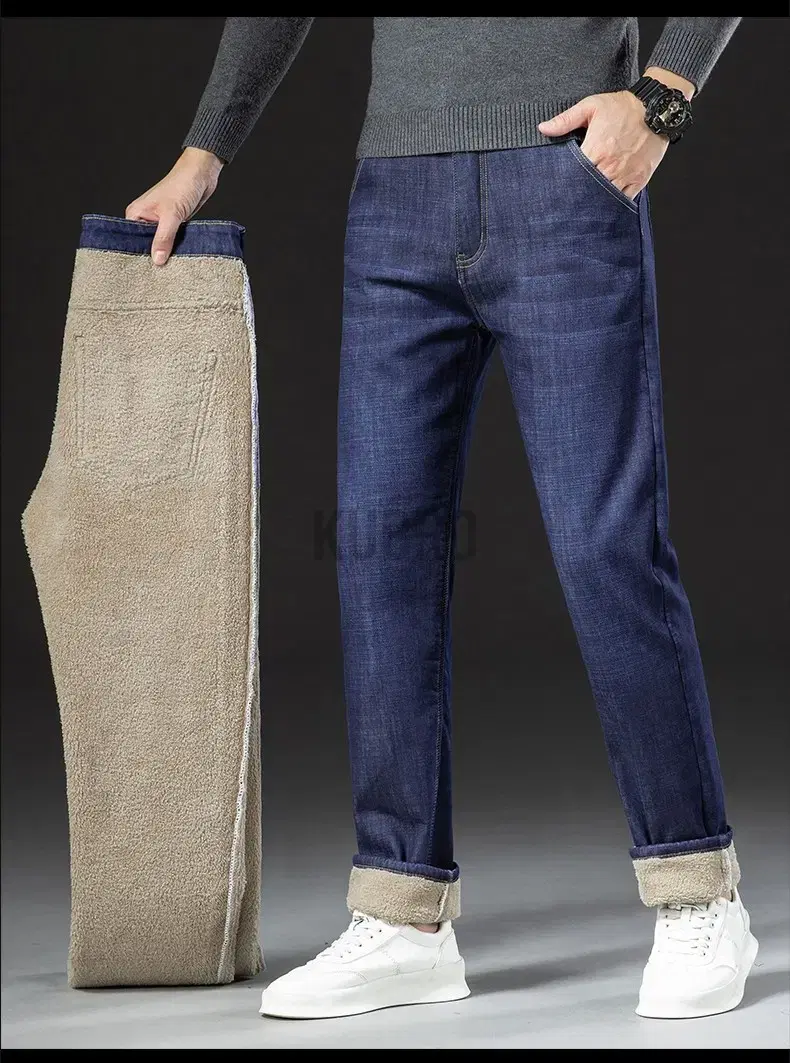 Men's Warm Fleece Stretch Denim Jeans Clothing