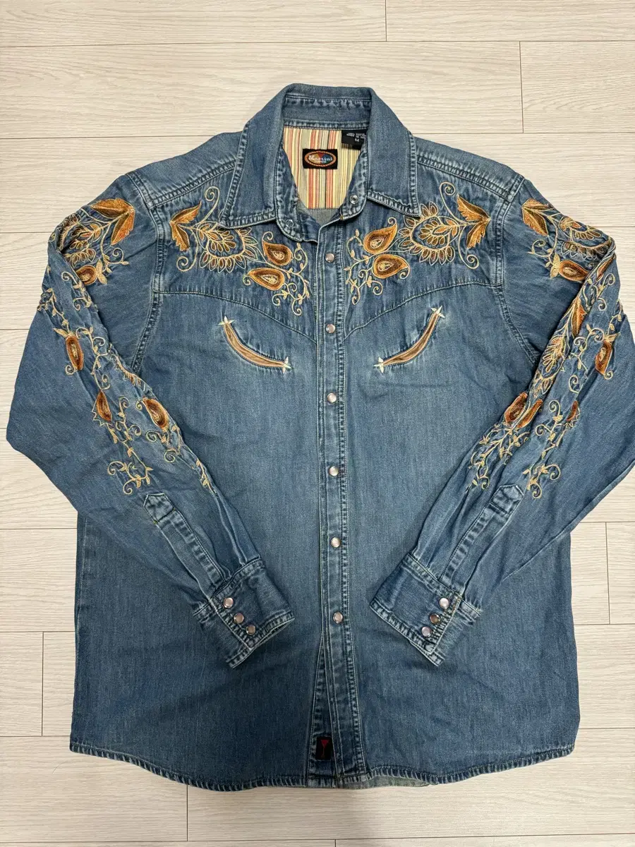 90s martini ranch embroidered western denim shirt