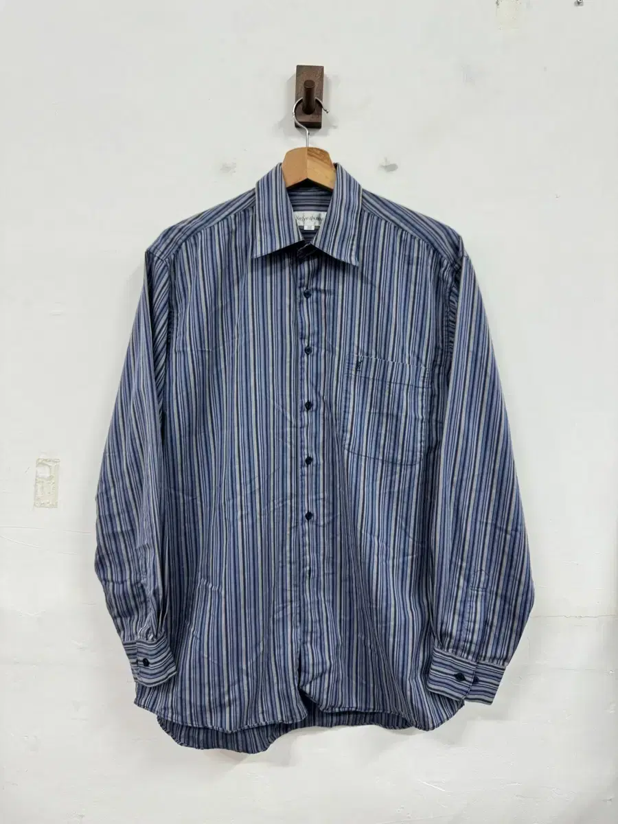 (100) Yves Saint Laurent Striped Long Sleeve Shirt